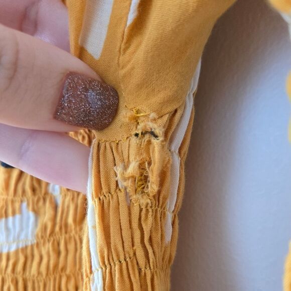 Busayo Shola Smocked Puff Sleeve Midi Dress in Mustard NWOT - Picture 6 of 7